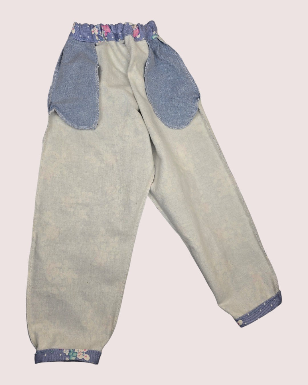 Handmade bubble jean made from vintage Cone Mills fabric 3-4T