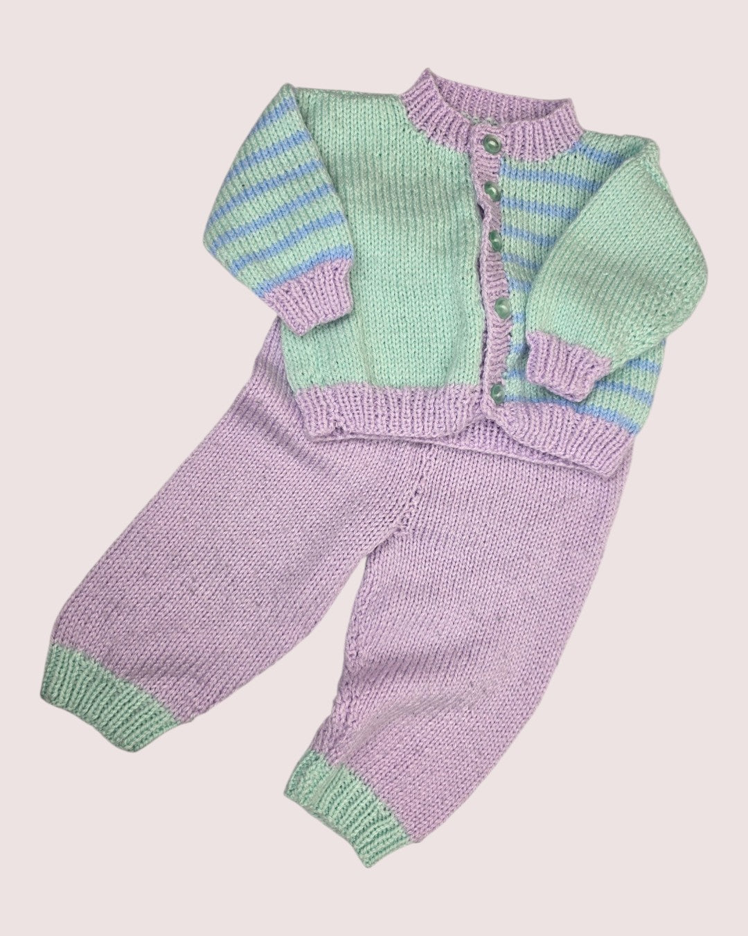 Handknit cardigan and pants set Approx 6-12m
