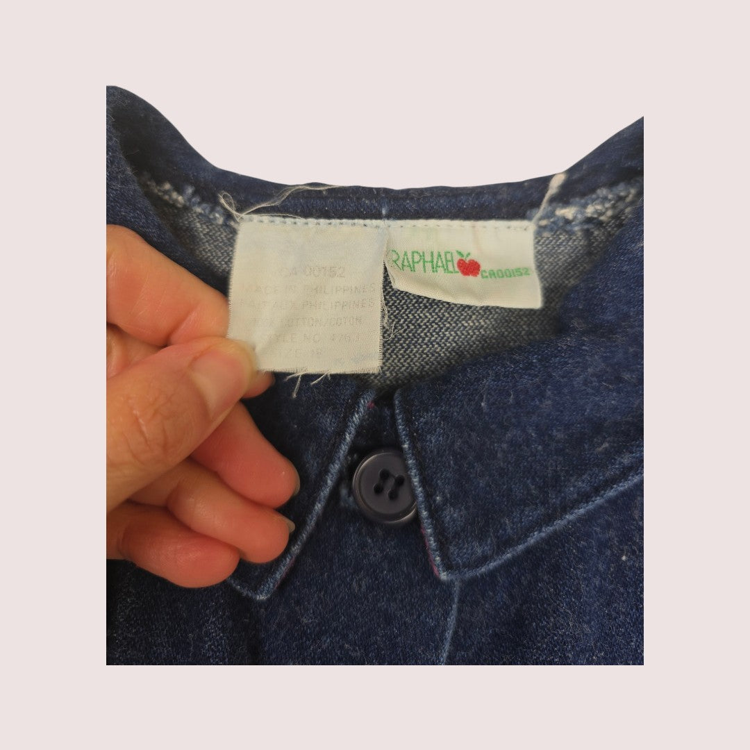 Vintage Raphael denim romper with flower applique 12m