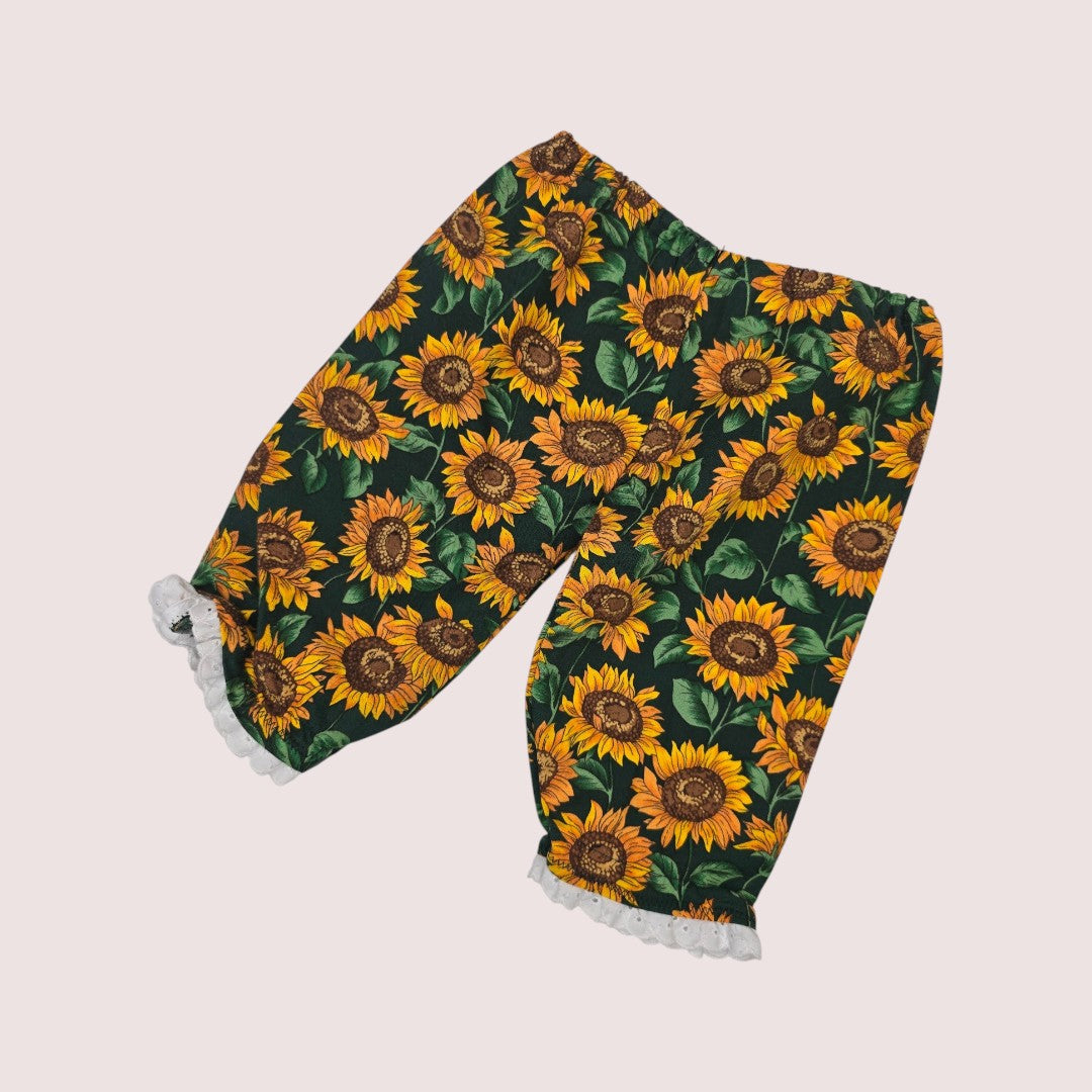 Handmade sunflower print pants approx 6-9m