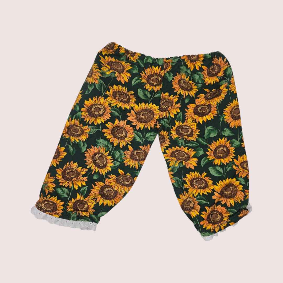 Handmade sunflower print pants approx 6-9m