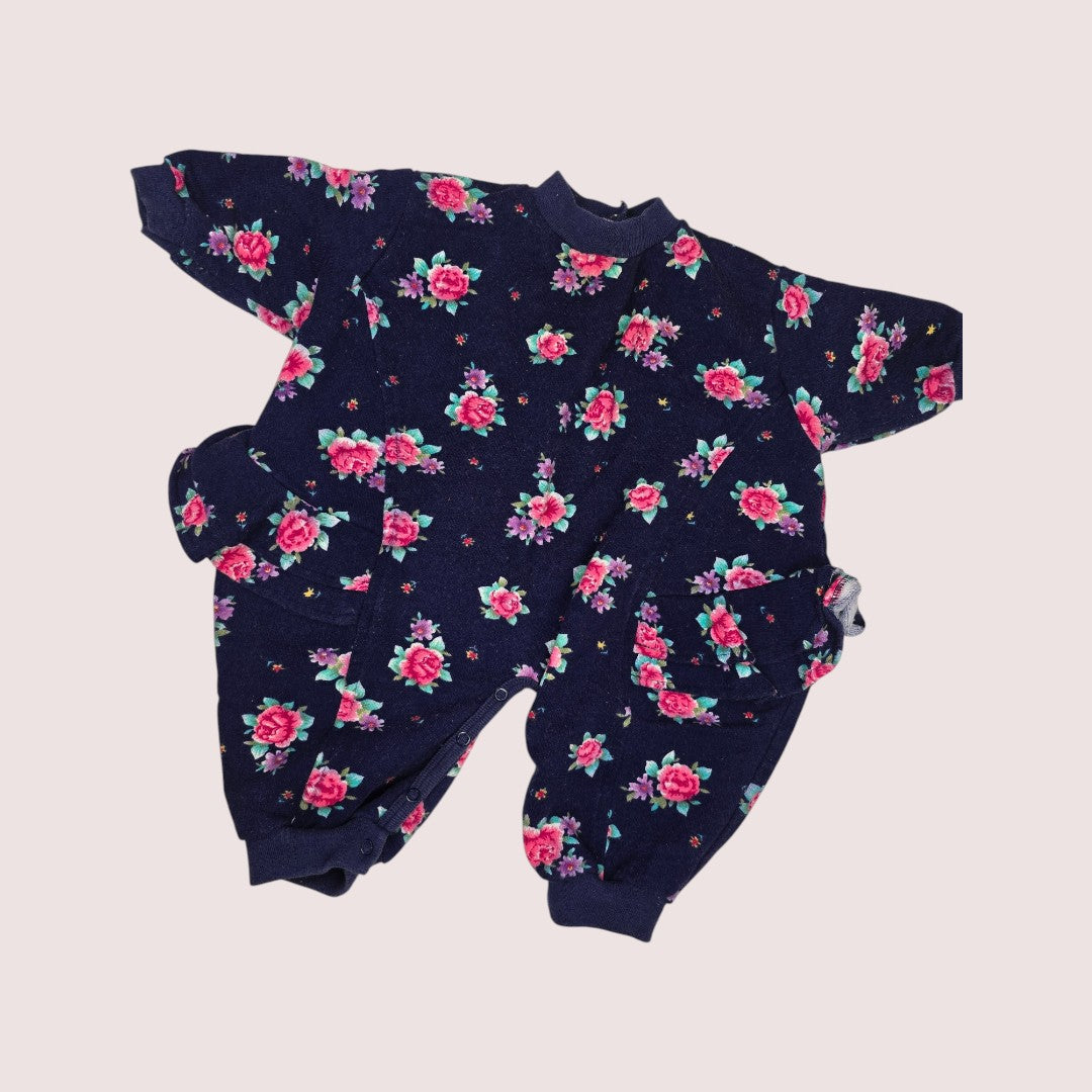 Vintage floral romper with ruffle 3-9m