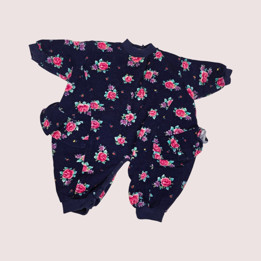 Vintage floral romper with ruffle 3-9m