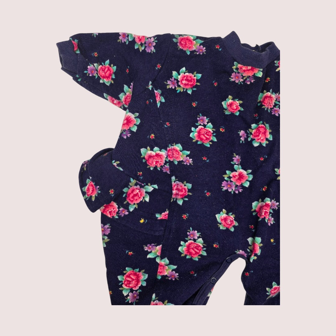 Vintage floral romper with ruffle 3-9m