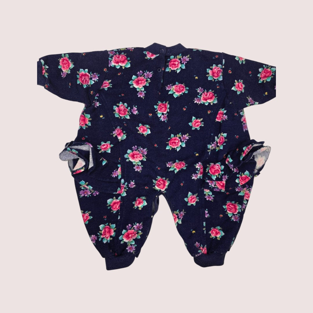Vintage floral romper with ruffle 3-9m