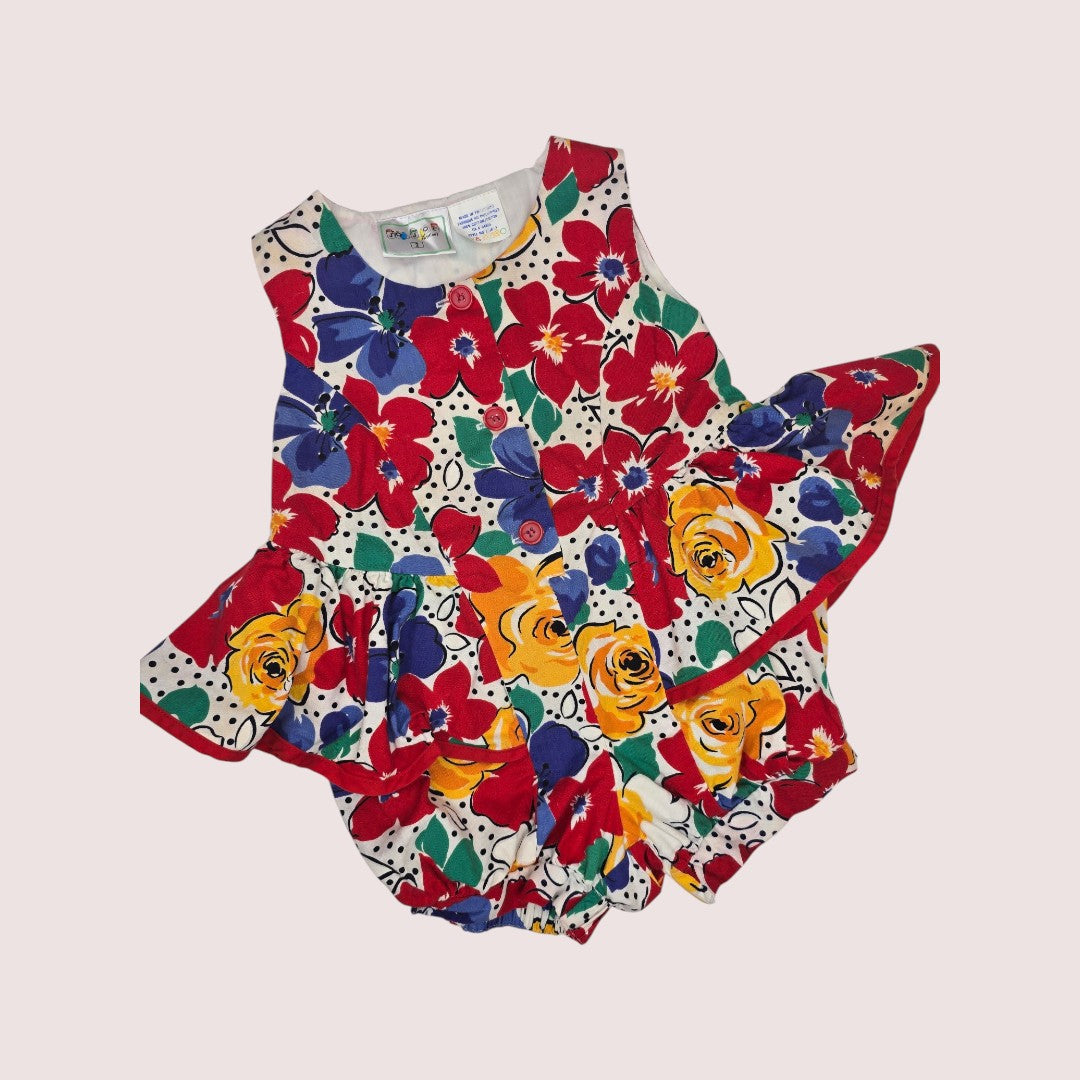 Vintage Jo Joes Fashion floral short romper with ruffle hem