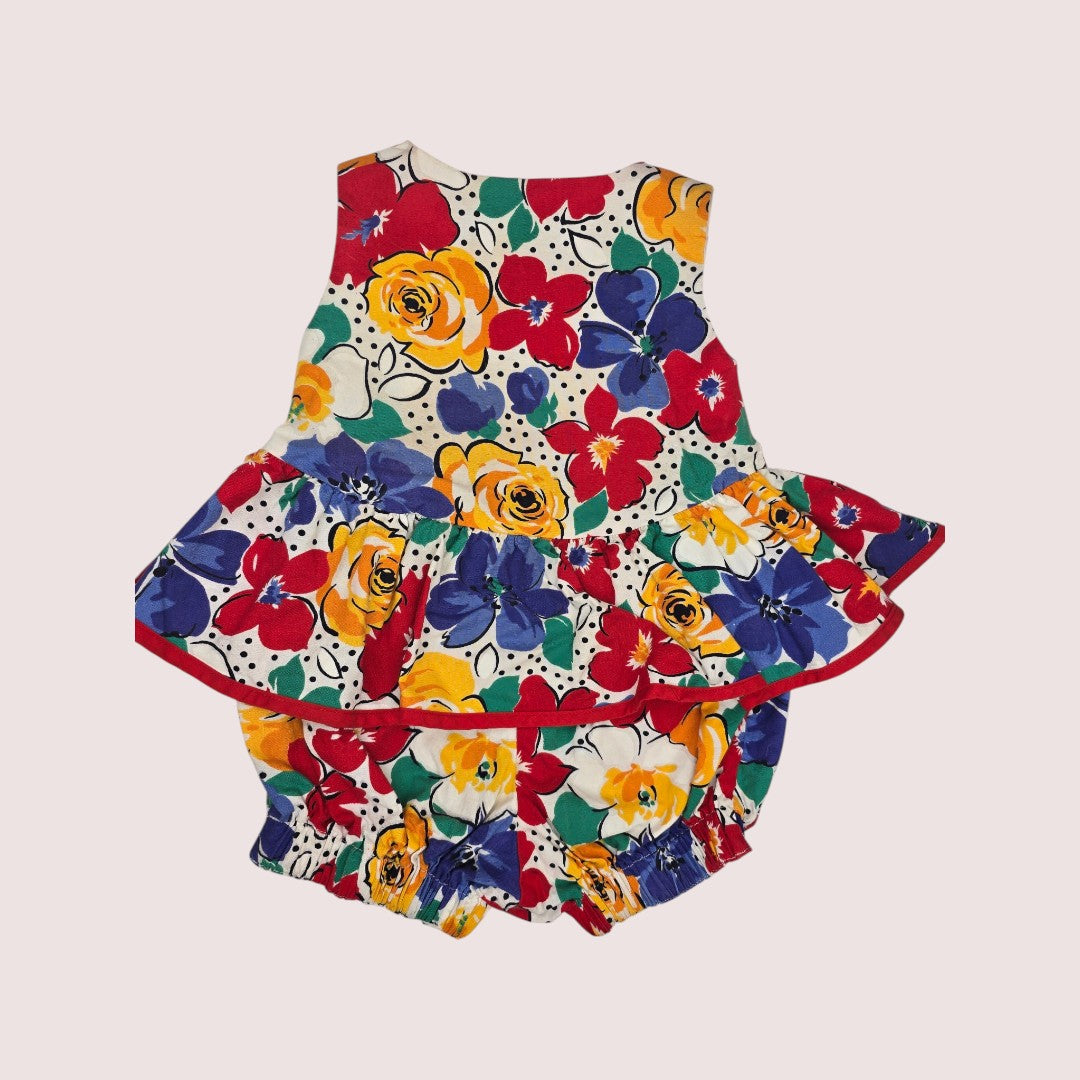 Vintage Jo Joes Fashion floral short romper with ruffle hem