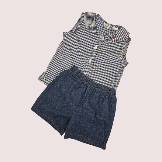 Vintage Bundle 2T Mini Pop sleeveless top with cherry embroidery and Vintage Mini Wear shorts