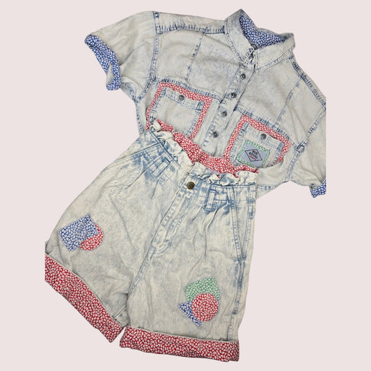 Vintage acid wash denim shorts and top set 8-10Y