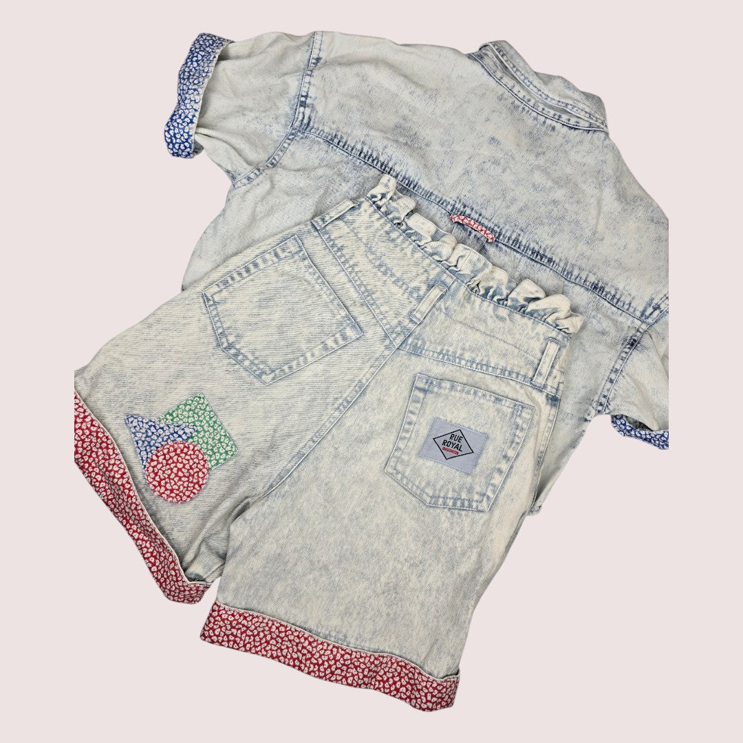 Vintage acid wash denim shorts and top set 8-10Y