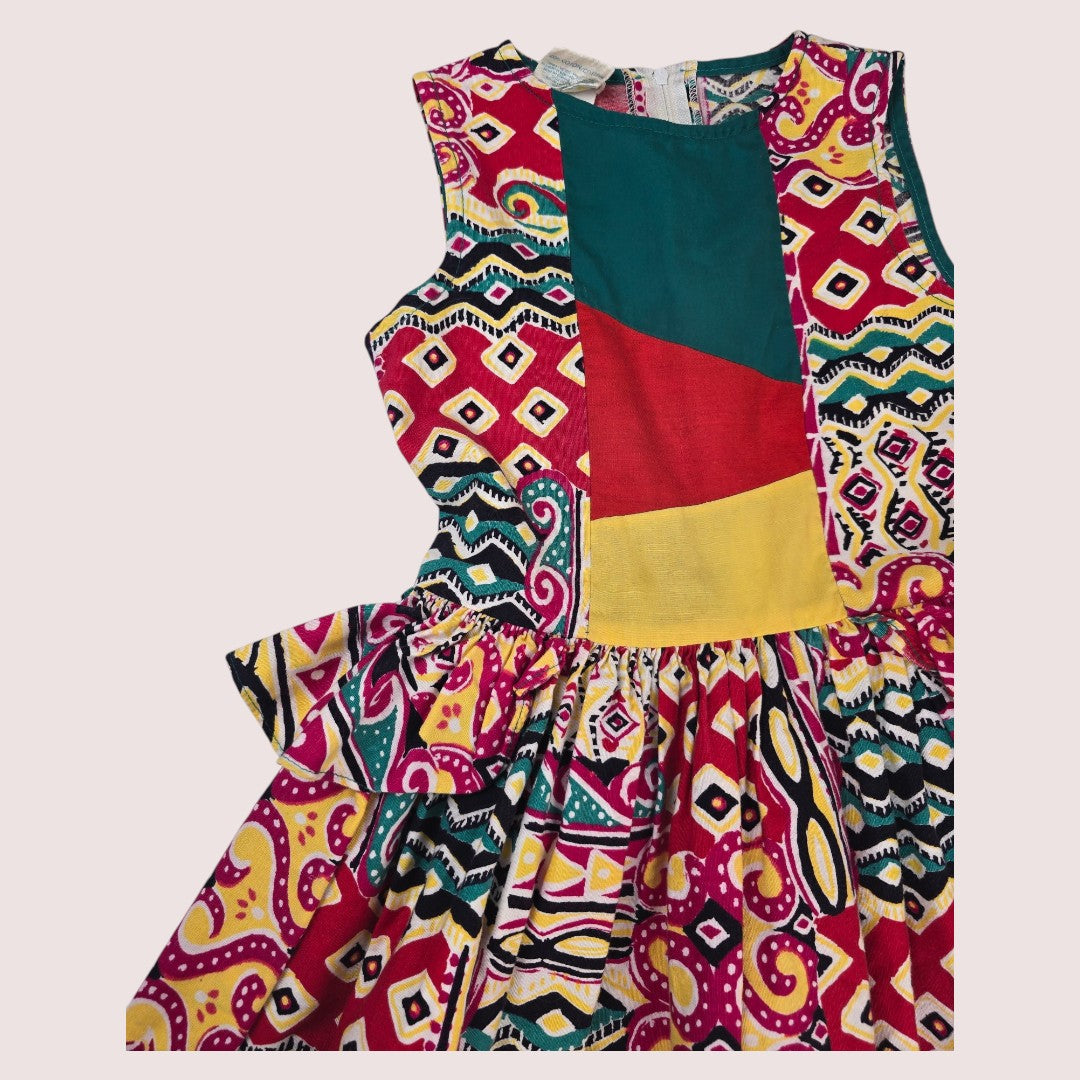 Vintage Manhattan abstract print dress with ruffle waist Size 8