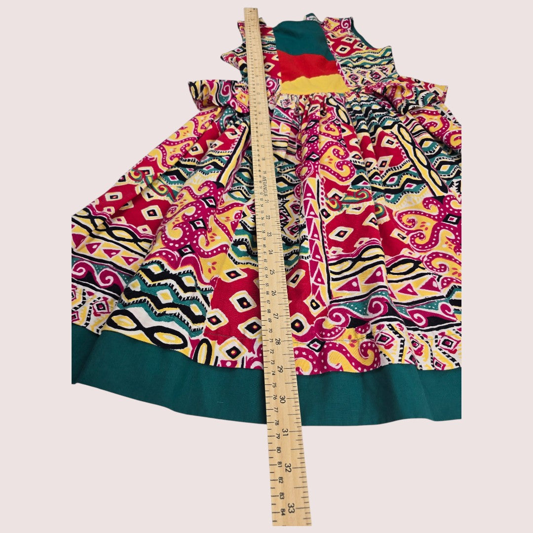 Vintage Manhattan abstract print dress with ruffle waist Size 8