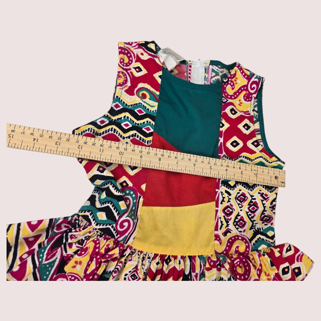 Vintage Manhattan abstract print dress with ruffle waist Size 8