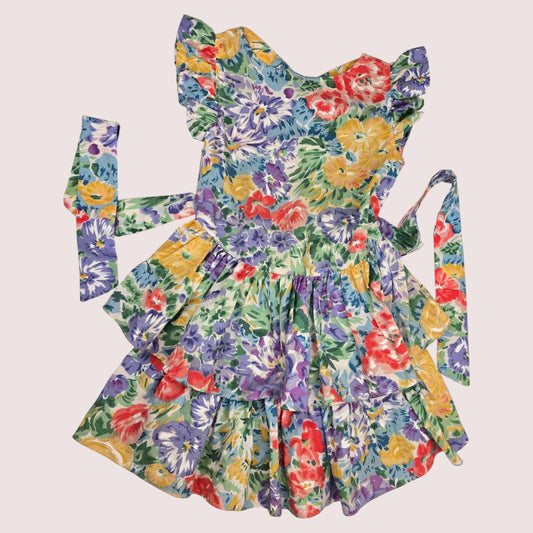 Vintage Jo Joes Fashion floral dress with ruffle cap sleeves and tie back waist Size 6X