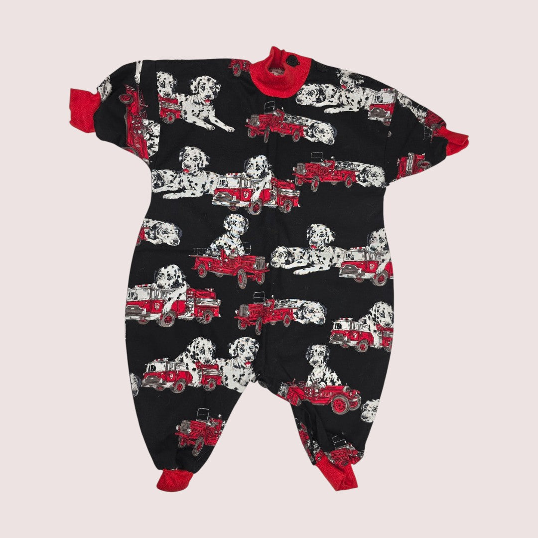 Handmade dalmatians and fire trucks romper 3M