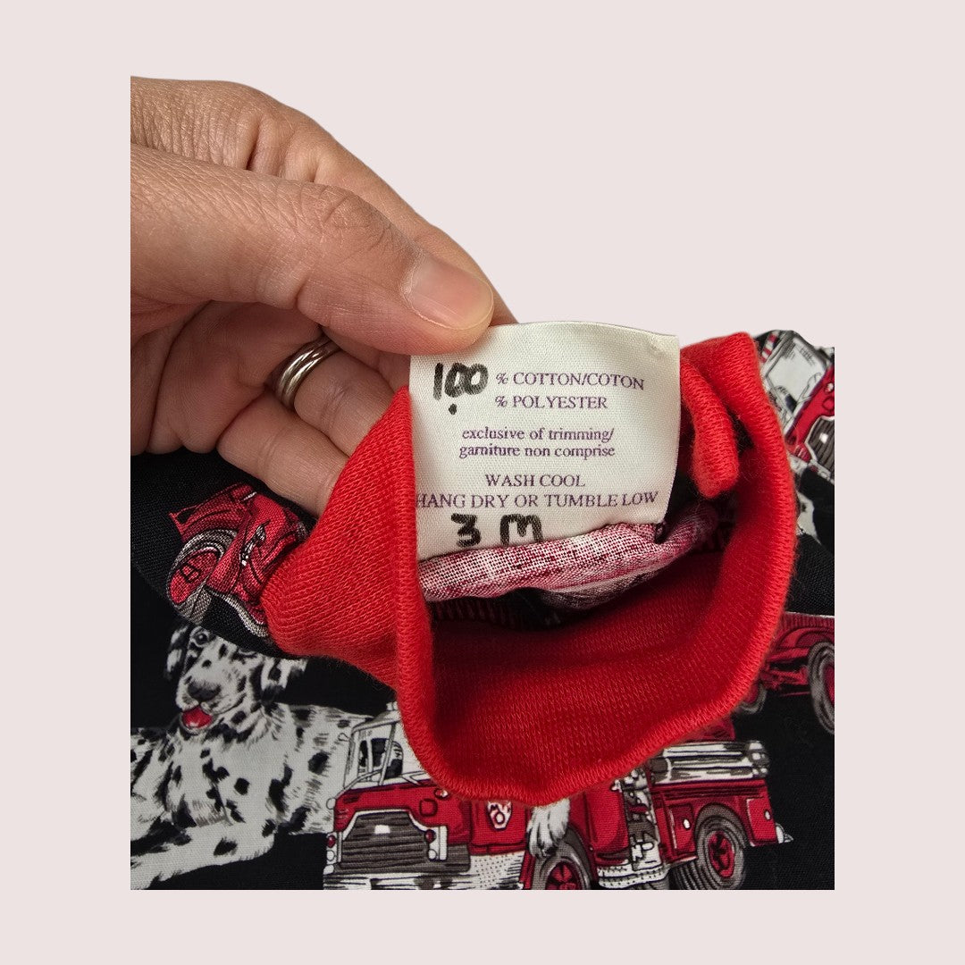 Handmade dalmatians and fire trucks romper 3M
