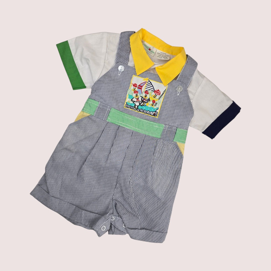 Vintage Raphael two piece set -shortalls and button up shirt 18m NWOT