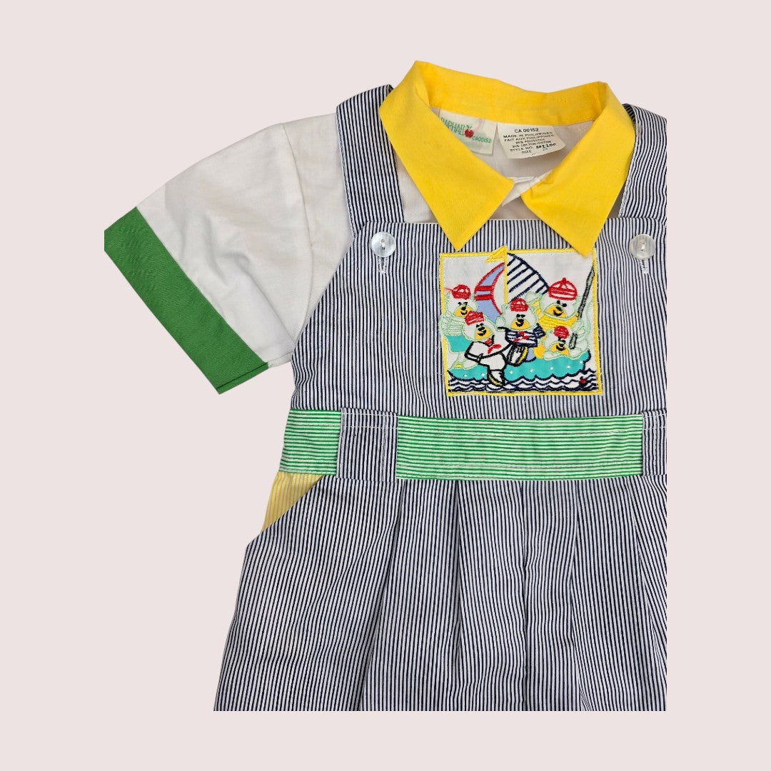 Vintage Raphael two piece set -shortalls and button up shirt 18m NWOT
