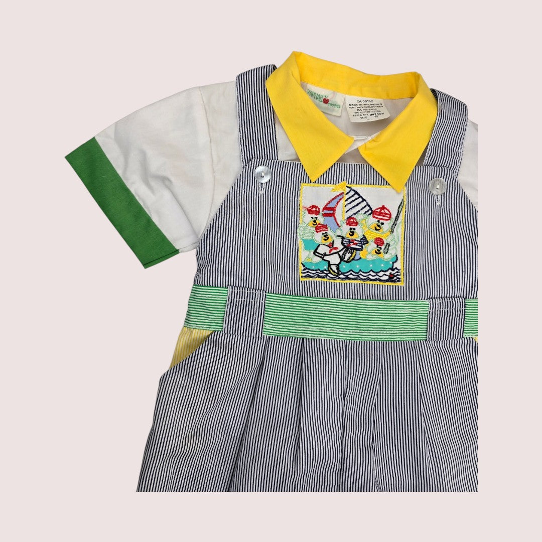 Vintage Raphael two piece set -shortalls and button up shirt 18m NWOT