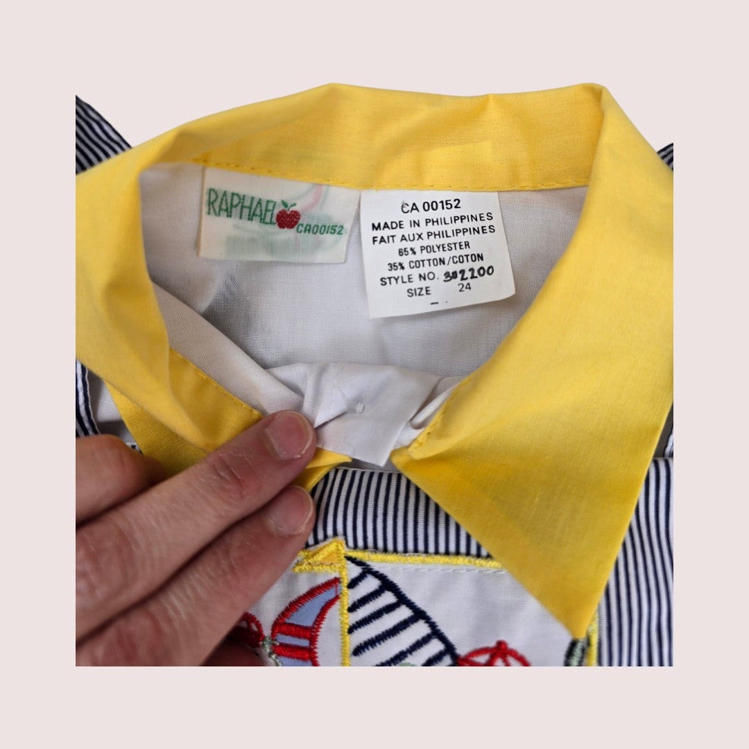 Vintage Raphael two piece set -shortalls and button up shirt 18m NWOT