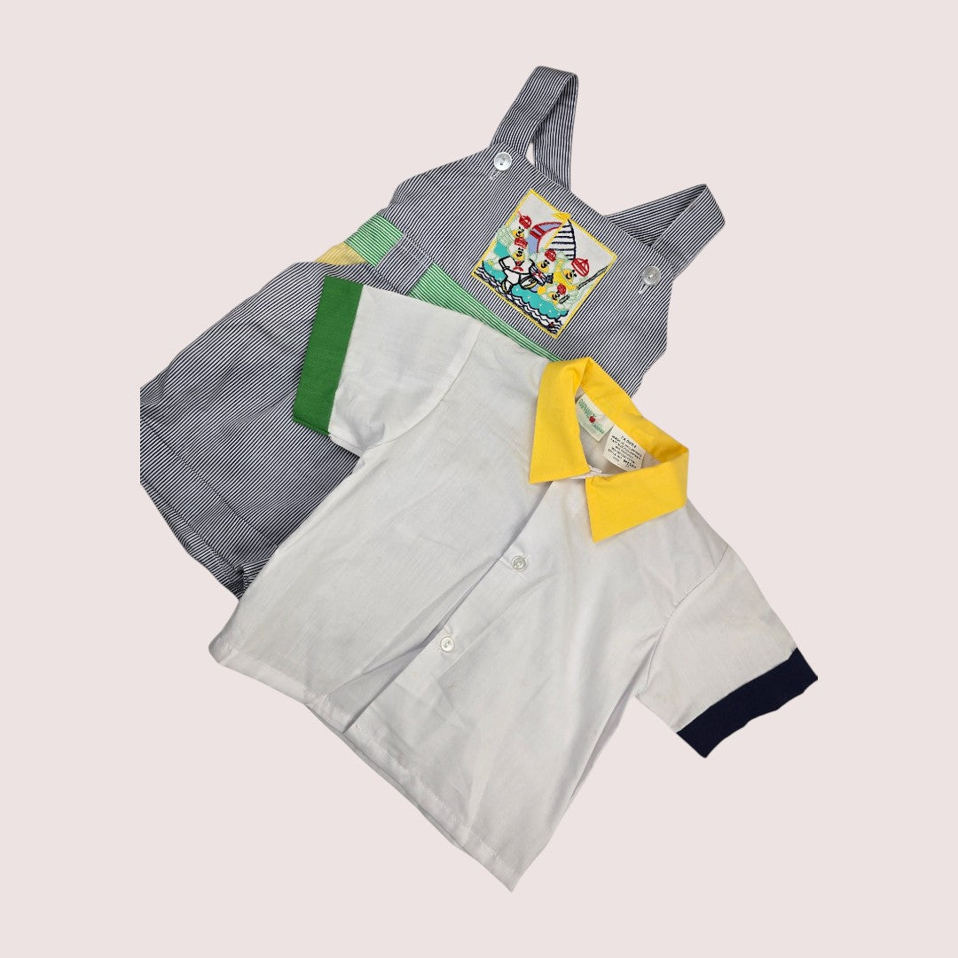 Vintage Raphael two piece set -shortalls and button up shirt 18m NWOT