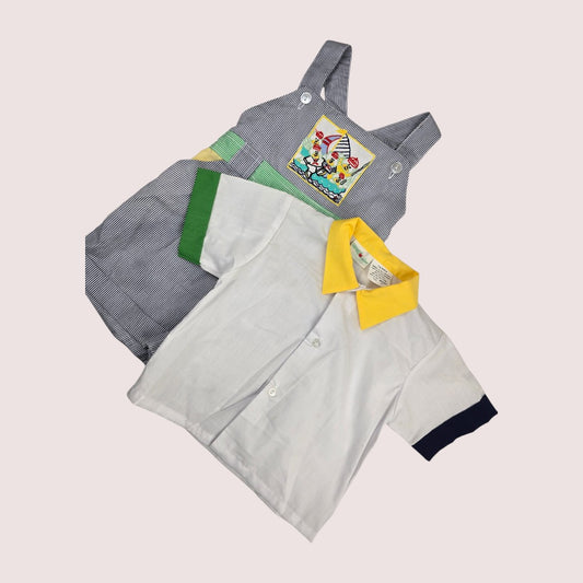 Vintage Raphael two piece set -shortalls and button up shirt 18m NWOT