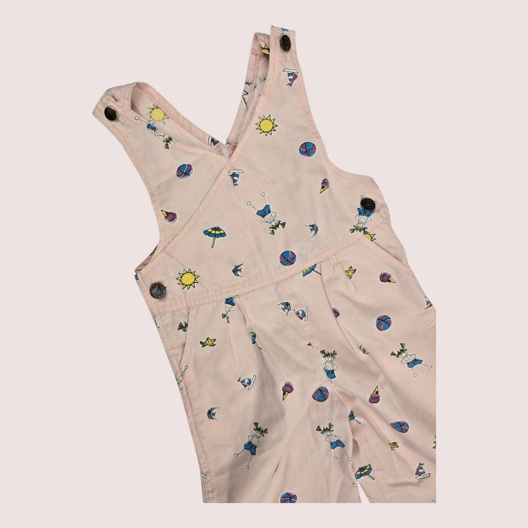 Vintage French Toast beach print overall 2-3T