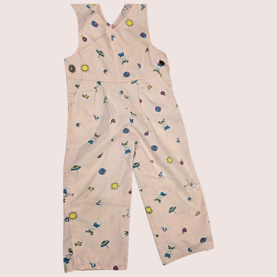 Vintage French Toast beach print overall 2-3T