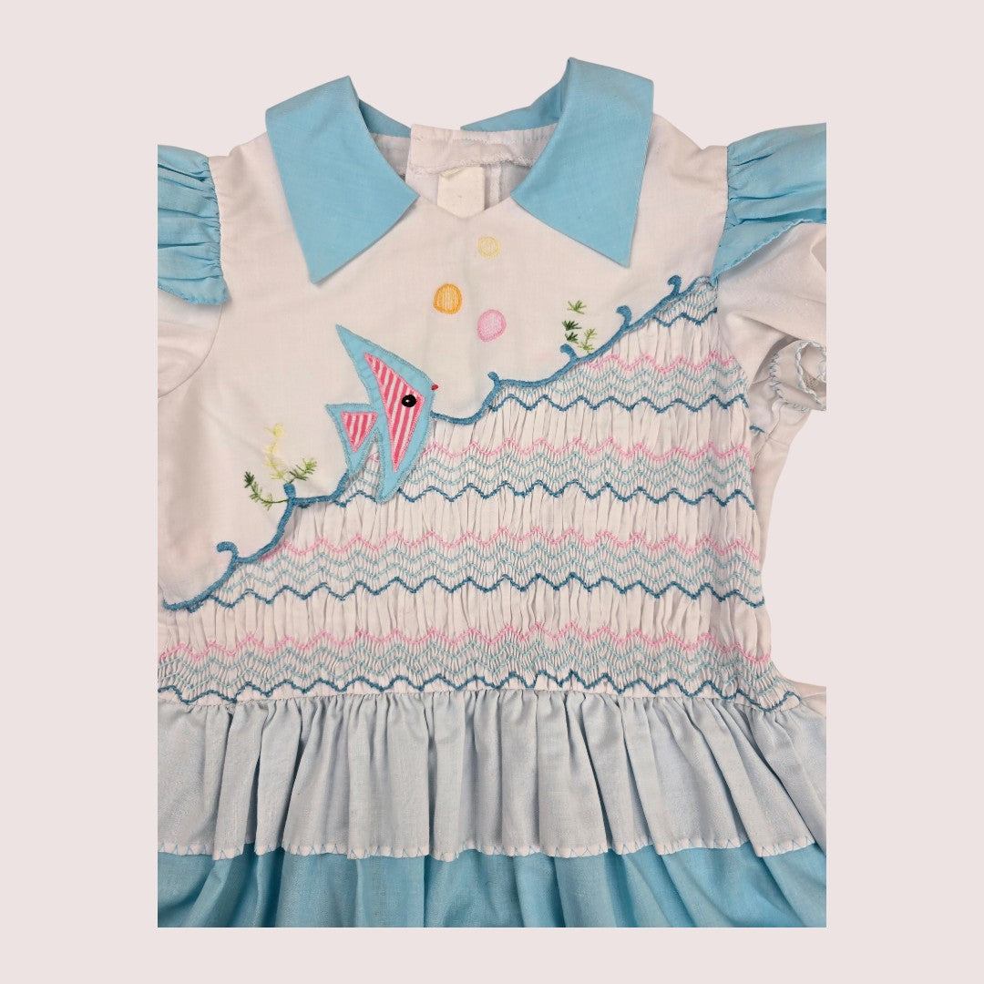 Vintage smocked fish dress with tie back 4T