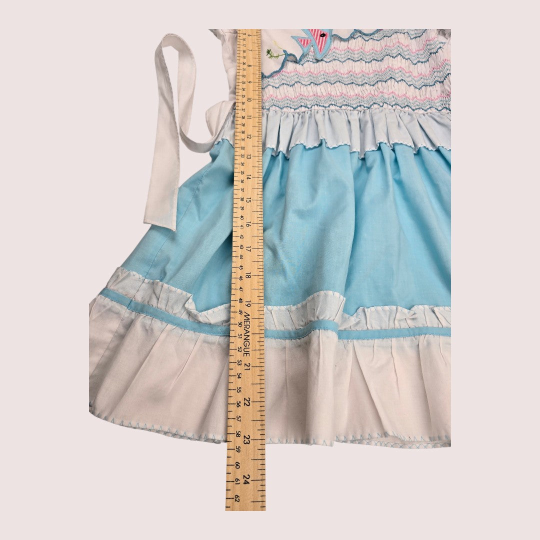 Vintage smocked fish dress with tie back 4T