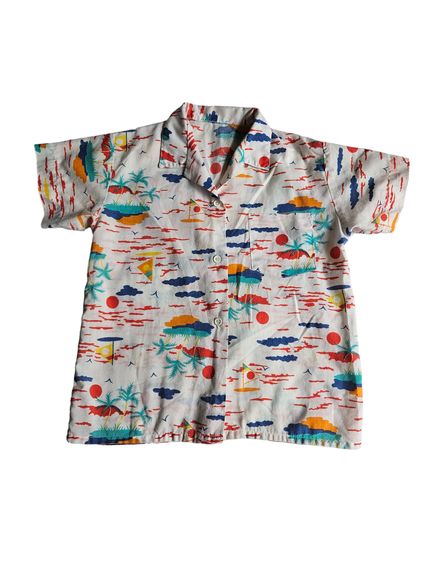 Handmade tropical print button up shirt approx 5-7Y