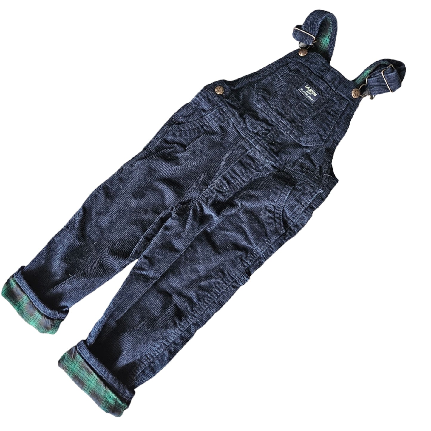 Oshkosh Navy corduroy overalls with blue/green flannel lining 5T